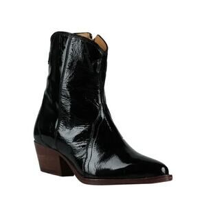 Free People New Frontier Western Boot Ankle Black Patent Leather Side Zip 40 9.5